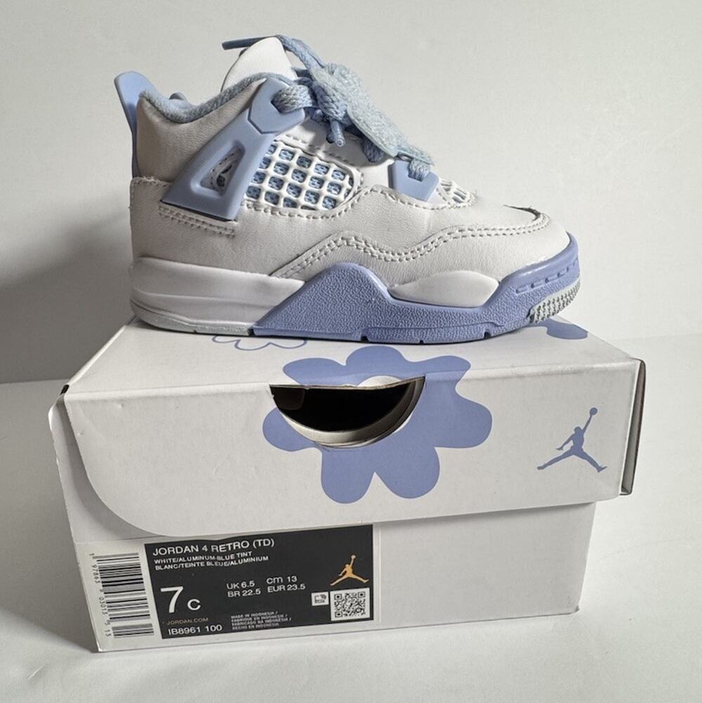 Nike Air Jordan 4 Retro TD Forget Me Not White Blue Toddler Size 7C w/ Box